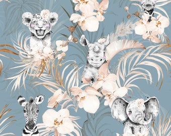 En Stock Familyfabric Coton Savane Romantique Bleu