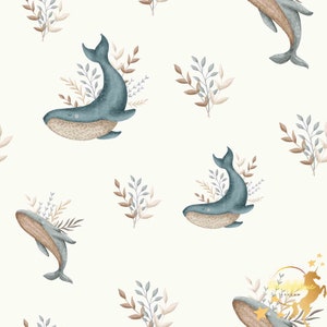 Oekotex Ocean Whale Fabric / Double Cotton Gauze / Jersey / French Terry / Waterproof Polyester / Minky 1