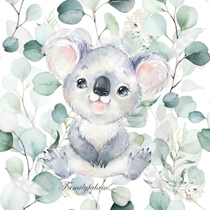 Familyfabric Exclusive Cotton Fabric Panel Cushion / Cover / Curtain Eucalyptus Koala