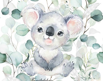 Exclusivité Familyfabric Panneau Tissu Coton Coussin / Couverture / Rideau Eucalyptus Koala