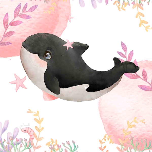 Familyfabric Exclusive Cotton Fabric Panel Cushion / Cover / Curtain Orca Pink