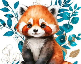 Familyfabric Exclusive Cotton Fabric Panel Cushion / Cover / Curtain Leaves Duck Blue Red Panda