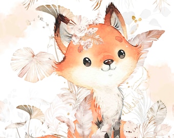 Familyfabric Exclusive Cotton Fabric Panel Cushion / Cover / Curtain Romantic Fox