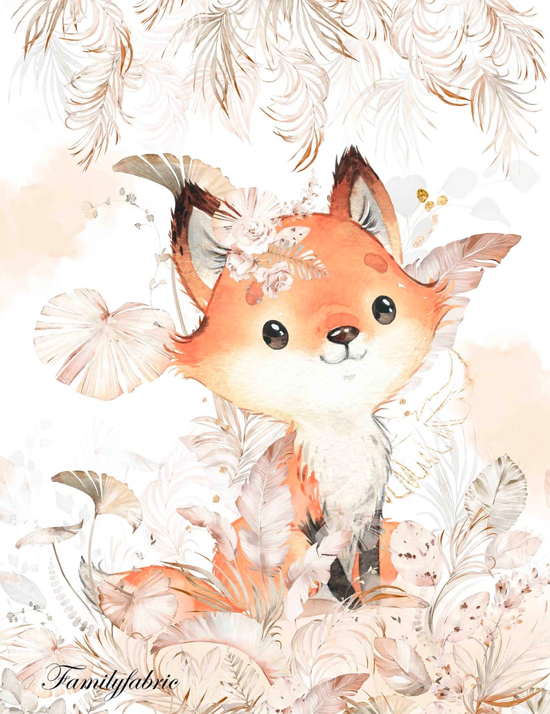 Familyfabric Exclusive Cotton Fabric Panel Cushion / Cover / Curtain Romantic Fox image 1