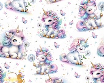 Baby Unicorn Cotton Fabric / Double Cotton Gauze / Jersey / French Terry / Waterproof Polyester / Minky Oeko-Tex