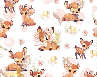 Pink Fawn Foliage Cotton Fabric / Double Gauze Cotton / Jersey / French Terry / Waterproof Polyester /Minky Oeko-Tex