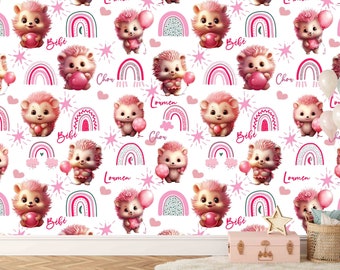 Familyfabric Non-Woven Wallpaper / Panoramic bedroom wall panel Pink Balloons Hedgehog