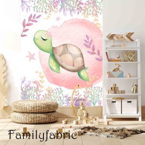 Familyfabric Non-Woven Wallpaper / Panoramic wall panel for children's bedroom Pink Turtle