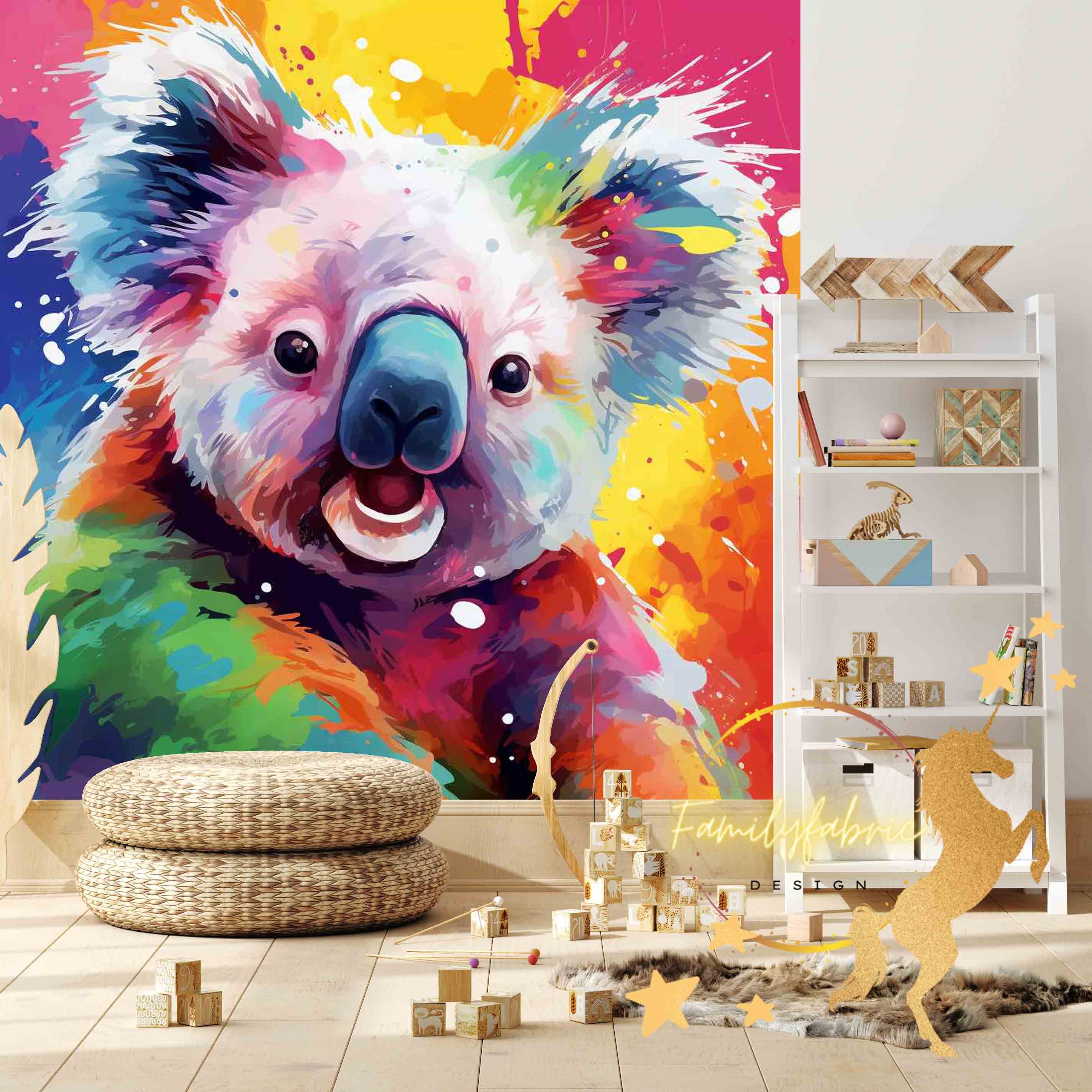 Familyfabric Rainbow Koala Non-Woven Wallpaper / Panoramic Wall Panel