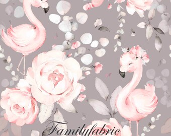 Tissus Flamand Rose fond gris 100% Coton