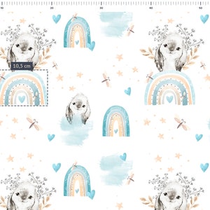 In Stock Cotton Fabric Familyfabric Boho Blue Rainbow Rabbit