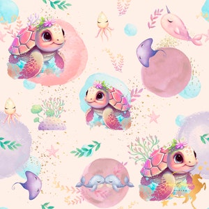 In stock Familyfabric Cotton Turtle Pink