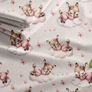 Motif sans couture pour bébé, répétitif, conception de biche, nuage, rose, endormie, anniversaire, fête, carte, numérique, forêt, décoration