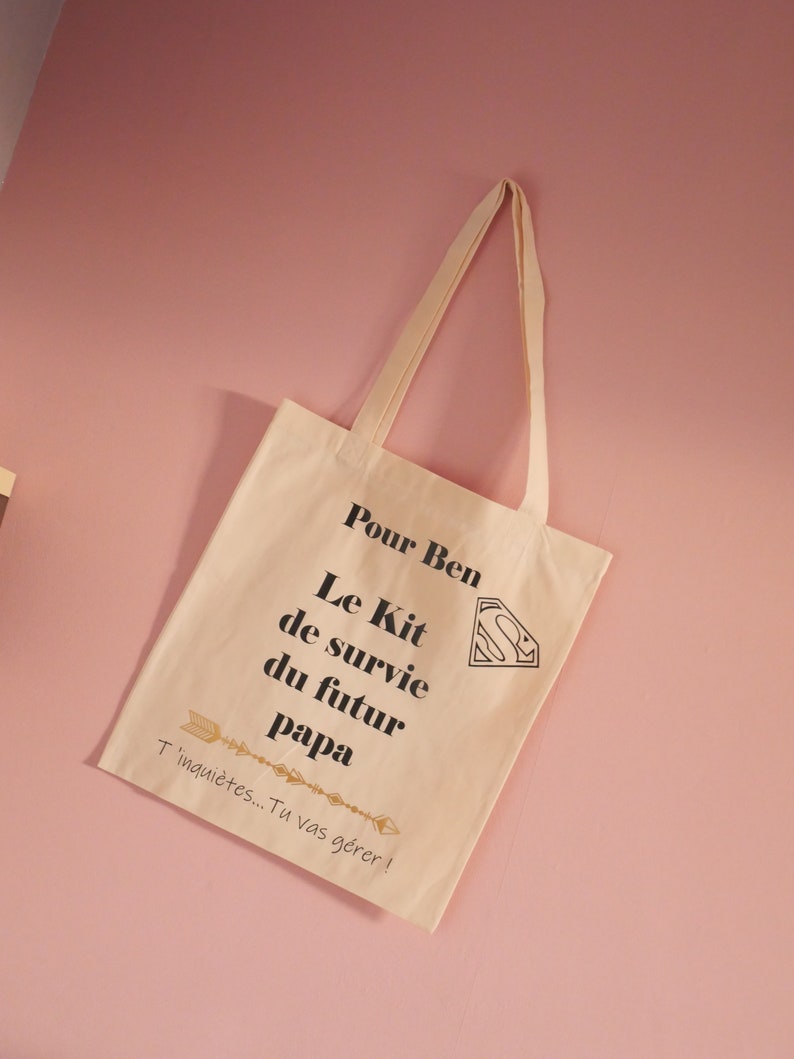 Cotton bag paternity Tote Bag personalized Survival Kit of the future dad announces pregnancy canvas man
