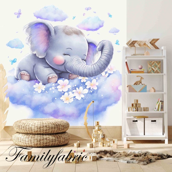 Familyfabric Papier Peint Intissé / Panneau mural panoramique chambre enfant Art Eléphant Nuage