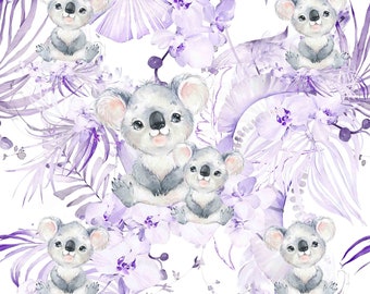 En Stock Familyfabric Coton Koala  Romantique Violet