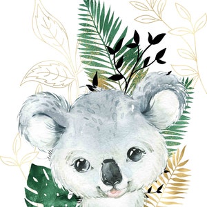 Cotton Panel for Cushion, Blanket, Curtains Gold Green Koala