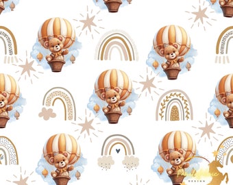 Hot Air Balloon Teddy Bear Cotton Fabric / Double Cotton Gauze / Jersey / French Terry / Waterproof Polyester / Minky Oeko-Tex