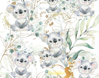 In stock Cotton Fabric Familyfabric Eucalyptus Koala