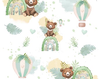 Pre-order Familyfabric Cotton Oekotex Green Rainbow Teddy Bear