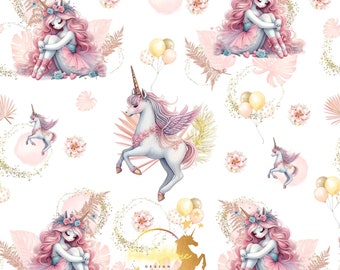 Pink Foliage Fabric Unicorn in tutu Cotton / Double Cotton Gauze / Jersey / French Terry / Waterproof Polyester /Minky Oeko-Tex