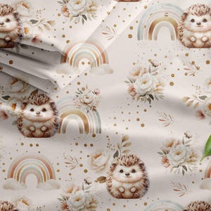 Motif sans couture pour bébé, répétitif, conception d'arc en ciel, hérisson, beige, anniversaire, fête, carte, numérique, forêt, décoration