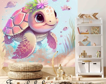 Familyfabric Papier Peint Intissé / Panneau mural panoramique chambre enfant Art Tortue 1