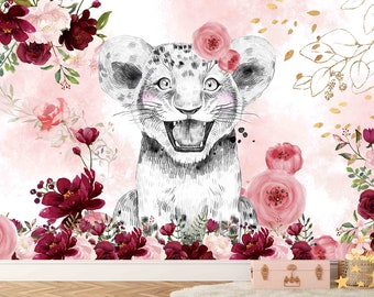 Familyfabric Non-Woven Wallpaper / Panoramic bedroom wall panel Rose Red Tiger