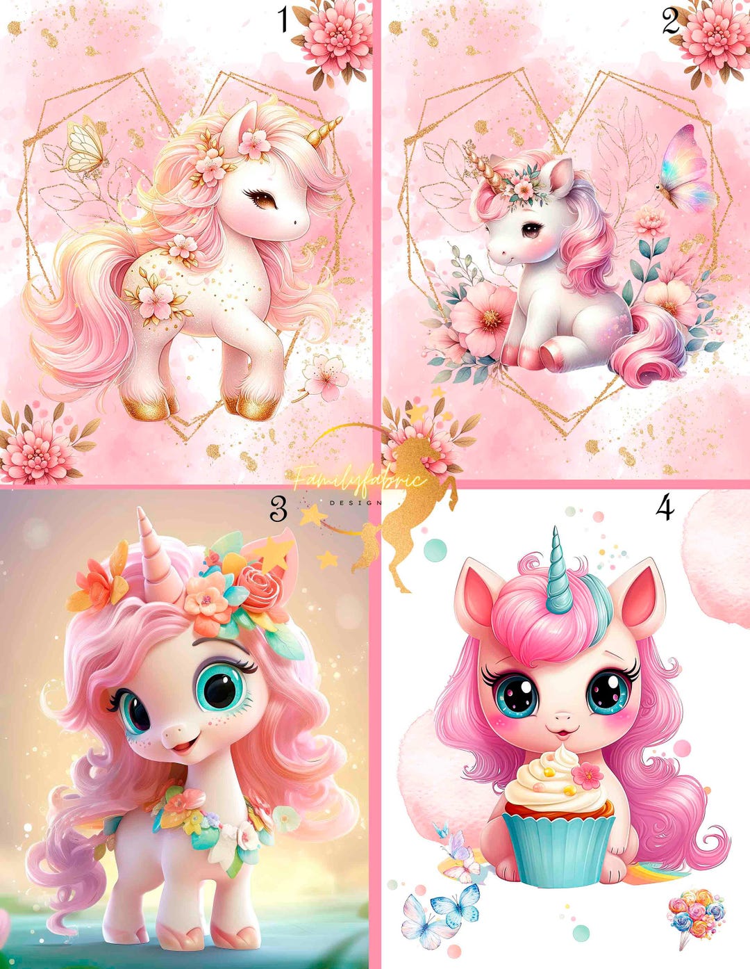 Panels for Cushion / Sleeping Bag / Blanket Unicorn Baby / Gold