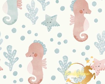 Oekotex Ocean Seahorse Cotton Fabric / Double Cotton Gauze / Jersey / French Terry / Waterproof Polyester /Minky