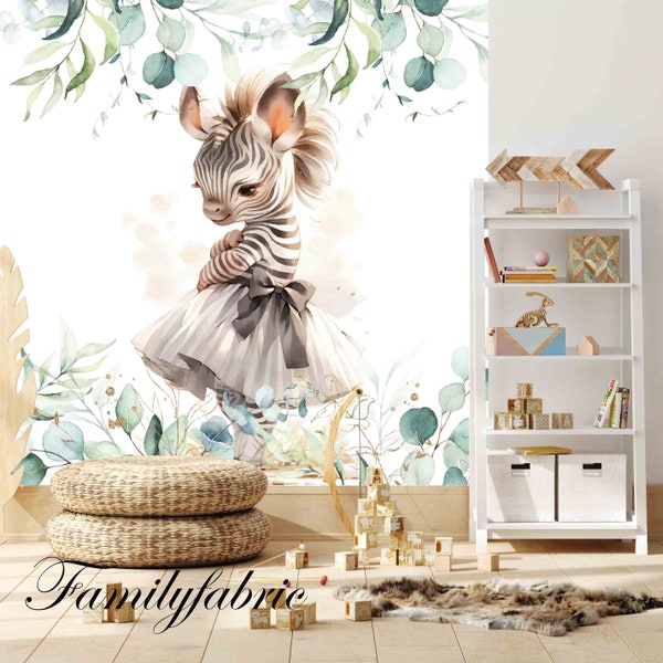 Familyfabric Papier Peint Intissé / Panneau mural panoramique chambre enfant Eucalyptus Zèbre