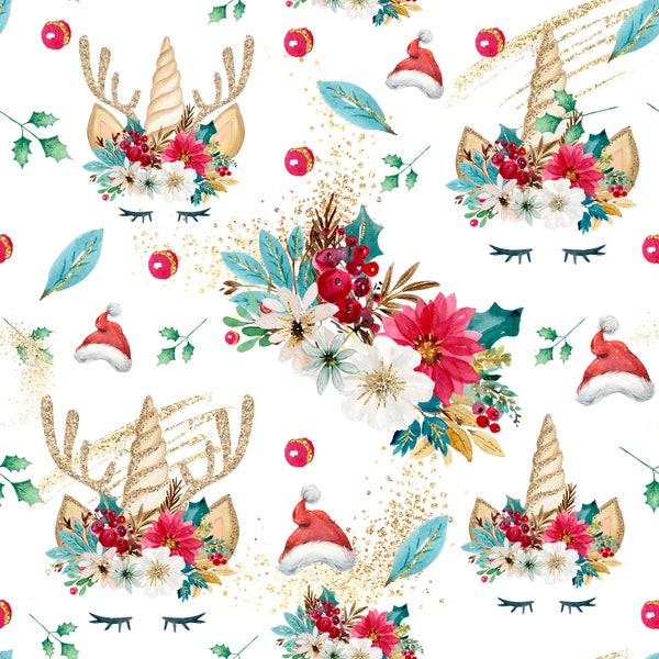 En Stock Exlusivité Tissu Coton Familyfabric Licorne de Noël