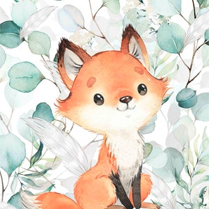 Familyfabric Exclusive Cotton Fabric Panel Cushion / Cover / Curtain Eucalyptus Fox