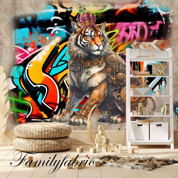 Familyfabric Papier Peint Intissé / Panneau mural panoramique chambre Ado Street Art Graff Tigre