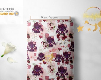 Pink Flowers Dragon Cotton Fabric / Double Cotton Gauze / Jersey / French Terry / Waterproof Polyester /Minky Oeko-Tex