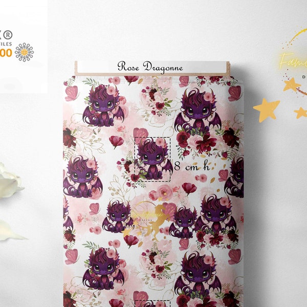 Tissu Rose Fleurs Dragon Coton / Double Gaze de Coton / Jersey / French Terry / Polyester Imperméable /Minky Oeko-Tex