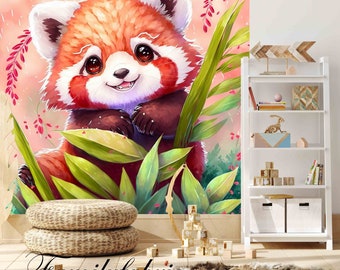 Familyfabric Papier Peint Intissé / Panneau mural panoramique chambre enfant Art Forêt Panda Roux