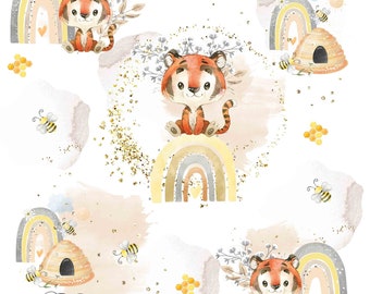 En Stock Familyfabric Coton Oekotex Arc en ciel miel et or Tigre