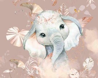 Exclusivité Familyfabric Panneau Tissu Coton Coussin / Couverture / Rideau Romantique Eléphant