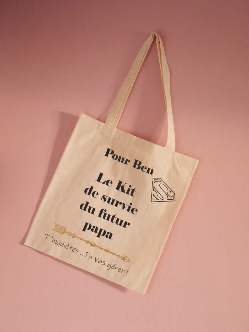 Cotton bag paternity Tote Bag personalized Survival Kit of the future dad announces pregnancy canvas man