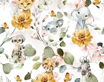 In Stock Exclusive Cotton Fabric Familyfabric Savannah Lotus and Butterflies