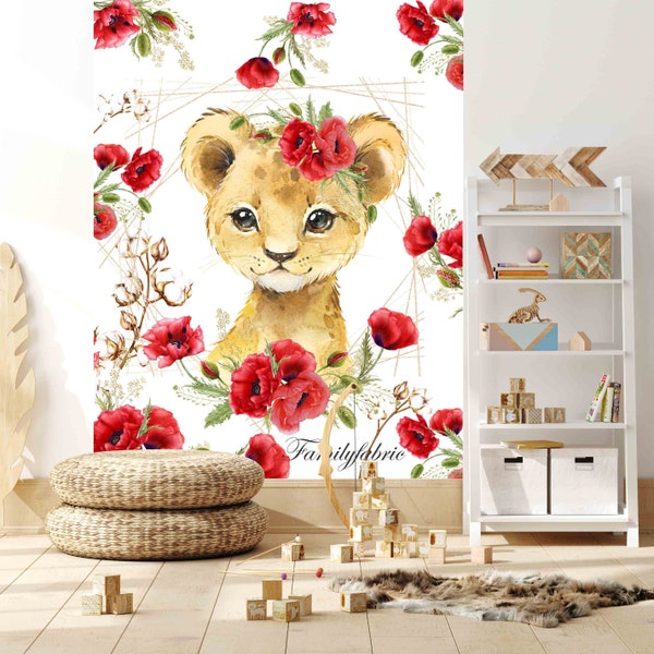 Familyfabric Papier Peint Intissé / Panneau mural panoramique chambre enfant Coquelicot Lionne