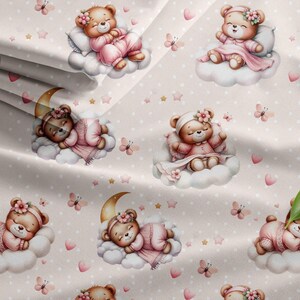 Motif sans couture pour bébé, répétitif, conception d'ours, nuage, rose, endormie, anniversaire, fête, carte, numérique, forêt, décoration