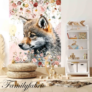 Familyfabric Vliestapete / Panorama-Wandpaneel für das Kinderzimmer Fleuris Bébé Loup
