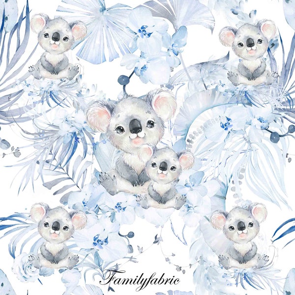 In stock Familyfabric Cotton Koala Romantic Storm Blue
