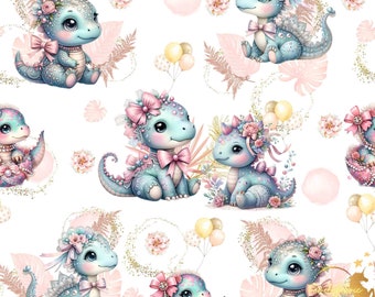 Pink Foliage Dragon Cotton Fabric / Double Cotton Gauze / Jersey / French Terry / Waterproof Polyester /Minky Oeko-Tex