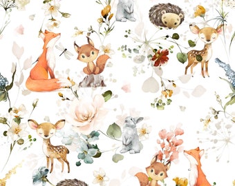 En Stock  Exclusivité Tissu Coton Familyfabric Petits animaux de la forêt