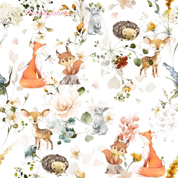 En Stock  Exclusivité Tissu Coton Familyfabric Petits animaux de la forêt