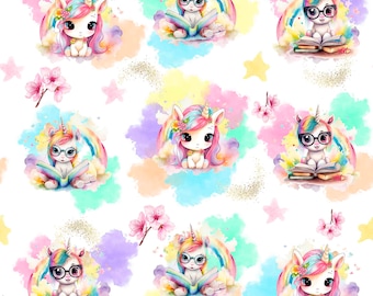 In stock Familyfabric Cotton Oekotex Rainbow Unicorns