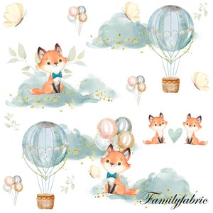 In stock Familyfabric Cotton Oekotex Blue Fox Hot Air Balloon